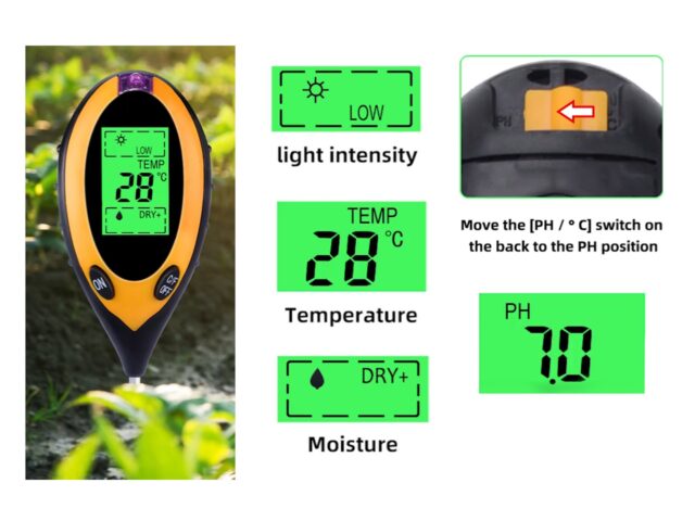 Happemõõtur - mulla pH-, temperatuuri- ja valgustusmõõtur